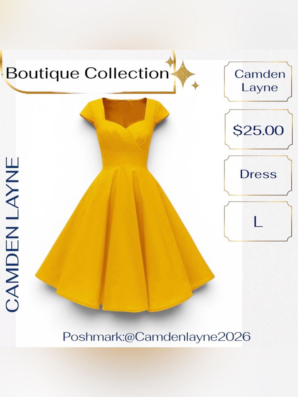 Yellow Fit-and-Flare Midi Dress with Cap Sleeves - Picture 2 of 7